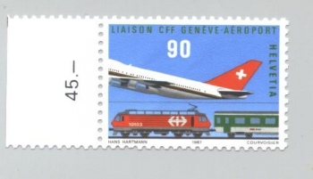 Suisse - Timbre Inauguration ligne Gen&egrave;ve - A&eacute;roport - SF_t052