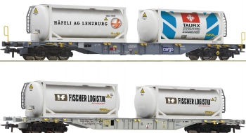 Coffret avec 2 wagons type Sgns et conteneurs 